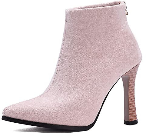 Renessmi Höhe Ferse Pointed Toe Damen Stiefeletten Back Reißverschluss Elegant Lack Wildleder Party Hochzeit Kleid Stiefeletten Footwear Pink Gr 36.5 EU-37 Cn