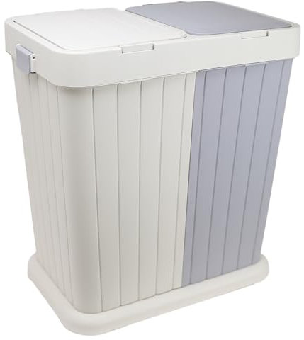 DIVCHI Dual Bin With Push Open Closure Double Compartment Waste & Recycling Bin Space-Saving Rubbish Bin | Trash Can | Recycle Bins (Light Grey)