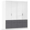 Rauch Möbel Aberdeen, Drehtürenschrank, Kleiderschrank, Schrank, Garderobe, 4-türig, 8 Schubladen in Absetzung Grau metallic, Schwarz, Farbe Weiß/Hochglanz weiß, Griffe Grau metallic, 181x197x54cm