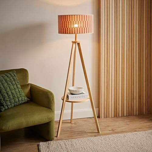 ValueLights | Morrigan Shelf Tripod Floor Lamp with Orange Checkerboard Bamboo Shade and Bulb | Floor Lamps, Home Décor & Improvement Essential