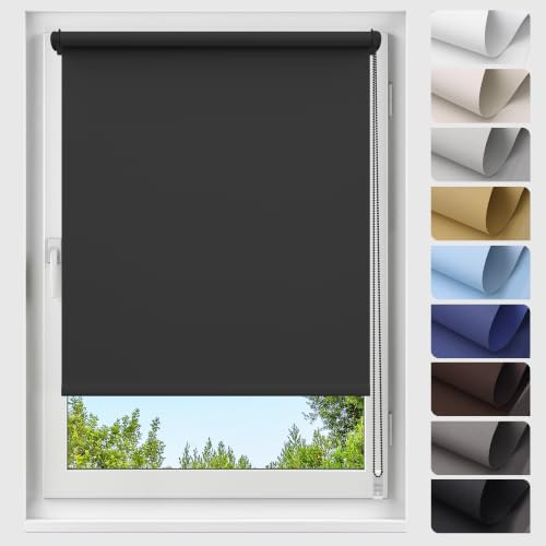 Allesin Verdunklungsrollo ohne Bohren, Schwarz B35 x H150cm (Stoffbreite 35 cm), Thermorollo Klemmrollo, 100% Verdunkelung, Wärmeschutz, UV-Schutz, Sichtschutz für Fenster und Balkontür