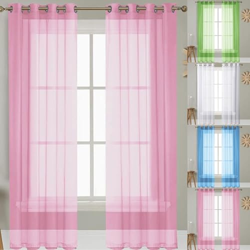 Gardinen Wohnzimmer 80 x 200 cm Lichtdurchlässig, Polyester Transparent Voile Gardine Modern Und Langlebig, Größe Und Farbe Wählbar für Hochzeit Fenster Wohnzimmer, Rosa