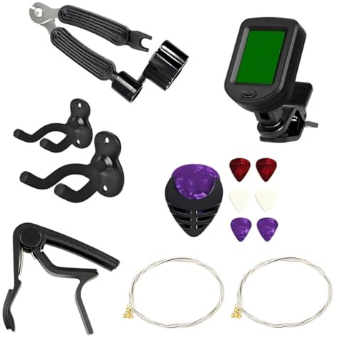 Kit accesorios guitarras, soporte guitarra pared, capo y puas guitarra – Gancho Universal con Protección Acolchada | Montaje Seguro para Guitarras Eléctricas, Acústicas, Clásicas y Bajos