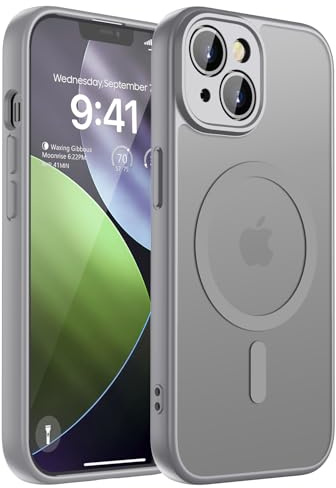 KPPIT Magnetisch für iPhone 13 Hülle Kompatibel für Magsafe,[Militärnorm Schutz Handyhülle] Durchscheinende Matt Kratzfeste Rückseite Schutzhülle Hülle für iPhone 13 Case, Grau