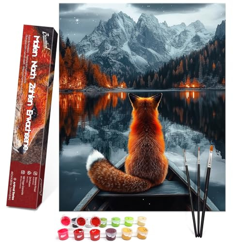 Bougimal Peinture par Numéros Animaux pour Adultes avec Pinceaux et Peinture Acrylique - 40 x 50 cm, sans Cadre, Renard et la montagne neigeuse