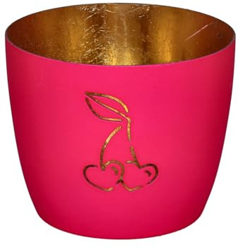 Giftcompany Madras Windlicht M Kirsche Herzen hot pink/Gold 8,5cm