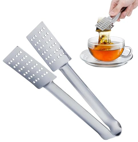 Tea Bag Squeezer Stainless Steel Tea Strainer Tongs 14cm Teabag Squeezer Tool for Loose Leaf Tea Ice Sugar Cubes Silver