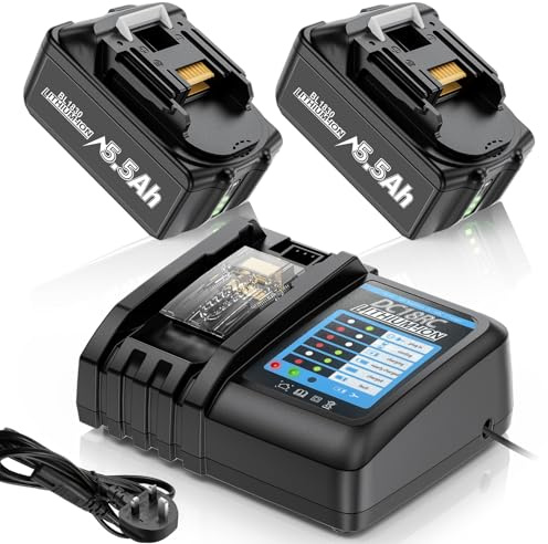 2 X 5.5Ah for Makita 18V Battery and Charger,Compatible with Makita 18V | Upgraded Batteries and Charger for Makita 18V, Compatible with BL1830 BL1840 BL1850 BL1860 (with LED Indicator)