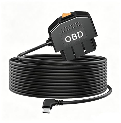 OBD2 Dashcam Kabel USB-C Hardwire Kit mit Schalter, 12-36V auf 5V/3A | Mit Niederspannungsschutz, 24h Parküberwachung und ACC-Modus für Dashcam, GPS und Radar