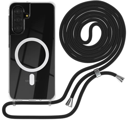 EAZY CASE - Handykette kompatibel mit Galaxy A17 Kette zum Umhängen Stoßfest Handyhülle für Galaxy A17 Silikon Hülle mit Band Handytasche Transparent als Fallschutz in Schwarz - Clips Schwarz