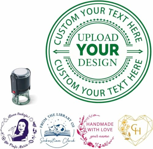 Stempel Personalisiert,Personalisierter Stempel Selbst Gestalten | 4 GrößEn, 9 Tintenfarben Und 8 Schriftarten,Rund,Stempel mit Logo & Text
