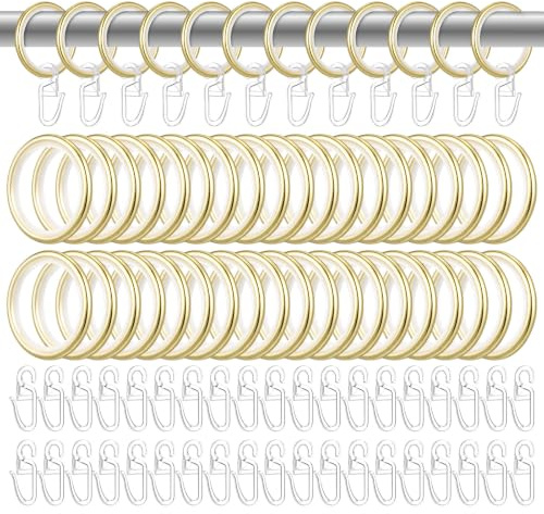 PRETYZOOM 50 Stück Metall Gardinenringe mit Haken, Gold | Vorhangringe mit 27 mm Innendurchmesser, Ringe für Gardinenstange, Leises Gleiten, für Fenster-, Tür- und Duschvorhänge