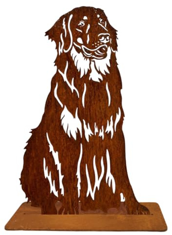 Terma Stahldesign Rost Hund Hovawart lebensgroß Metall Gartenfigur Handmade Germany wetterfest Gartendeko Tierfigur Grabdeko Geschenk