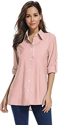 Jessie Kidden Women's Hiking Long Sleeve Fishing Cargo Shirt UPF 50+ for Safari Camping Travelling Quick Dry #5019 -Pink-2XL