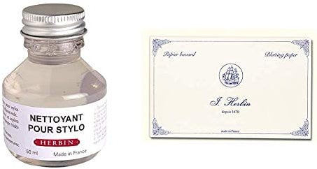 Herbin 50 ml Cleaning Solution for Fountain Pen &12 x 16 cm Blotting Paper, 10 Sheets