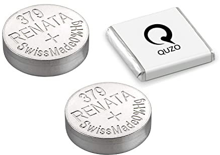 Bundle of 2 x Renata 379 Watch Battery 1.55v SR521SW + Quzo Belgian Chocolate - Official Renata Watch Batteries