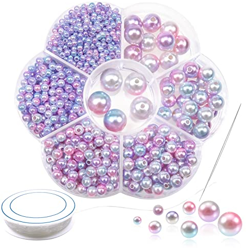 TOAOB 1160 Stück Kunstperle mit Loch Runde Perlen set zum Auffädeln Schmuck Perlen Verlaufsfarbe 3mm 4mm 5mm 6mm 8mm 10mm 12mm für Dekorieren Kleidung Halsketten Armbänder