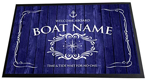 Artylicious Personalised Boat Mat - Narrowboat, sailboat, yacht, canal barge | Personalised floor mat nautical compass (3 SIZES) mat, boating accessories gift