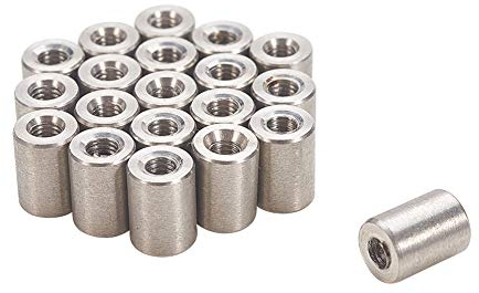 MroMax M3 x 6 x 8 mm Gewinde, runde Verbindungsmuttern aus Edelstahl, 304, silberfarben, 20 Stück