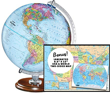 Replogle Student - Educational Classic World globe, Blue Ocean, Raised Relief feature, including a bonus map, made in USA, 12/30cm diameter