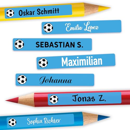Sunnywall® Stifteaufkleber Fußball Namensaufkleber Kinder Schule 72 Stück Aufkleber für Stifte Namensetiketten Etiketten | schmale 49x7,5mm Kita Schulanfang