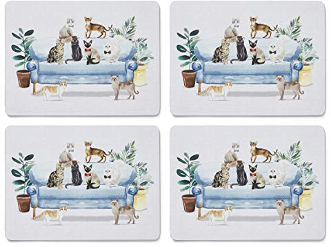 Cooksmart 4 Stück Tischsets | Platzsets für den Tisch mit britischen Designs | Tischsets für alle Arten von Küchen - Neugierige Katzen