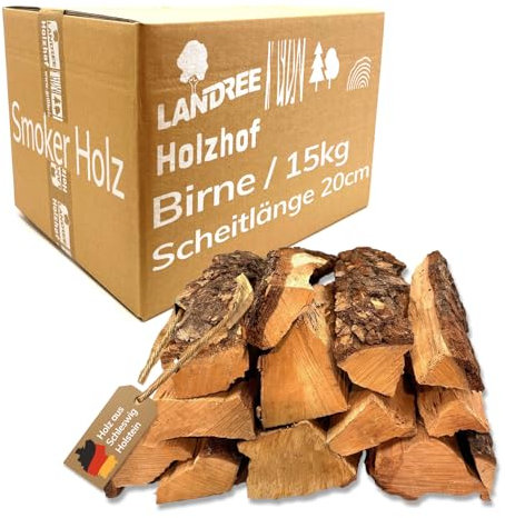 Landree Birne Smoker-Holz 15 kg - 20 cm Scheitlänge - Delikat-süßes Räucherholz, naturbelassen für einzigartige Aromen, Qualität aus Schleswig Holstein