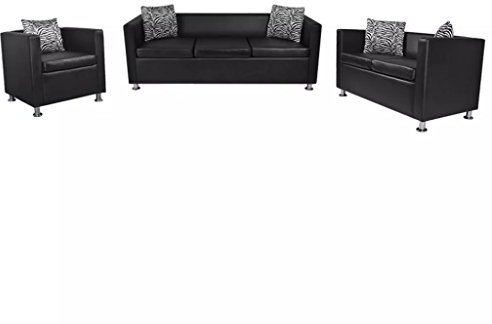 Tidyard Sofa-Set 3-Sitzer und 2-Sitzer & 1-Sitzer Wohnzimmersofa Couchsofa Loungesofa Gartensofaset Polstergarnitur Wohnlandschaft Fuer Wohnzimmer & Balkon & Garten (mit Kissen) Kunstleder Schwarz