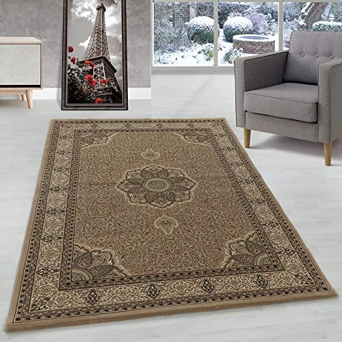 Orient Teppich Wohnzimmer Orientalisch Design Klassisch Optik Kurzflor Pflegeleicht, Farbe: Beige, Größe: 240 x 340 cm