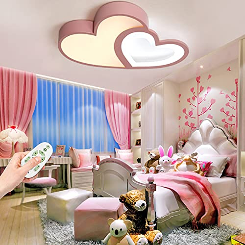 Kinderlampe LED Deckenleuchte Cartoon Herzförmig Deckenlampe Moderne Mädchen Junge Liebe Herz Deckenlicht Fernbedienung Dimmbar Pendellampe Schlafzimmer Acryl Lampenschirm Deko Decke Leuchte,Rosa …