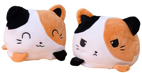 KUNSTIFY Katze Kuscheltier Stimmungs Kuscheltier Cat Wende Plüschtier für Mädchen Frauen Kinder Baby um Laune auszudrücken Geschenk für Freundin Katze dreifarbig