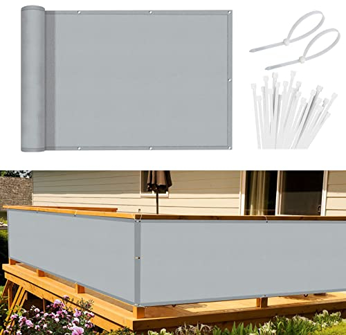 Sunnylaxx Balkon Sichtschutz 90x600cm, Hellgrau Balkonverkleidung Balkonabdeckung Balkonbespannung Blickdichte Windschutz und UV-Schutz mit Kabelbinder