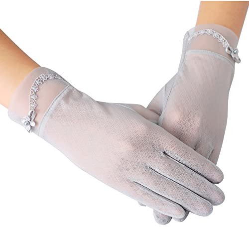 OTKARXUS Damen Sonnenschutz Handschuhe,1 Paar Kurze Florale Spitze Handschuhe Anti-Rutsch Fahrhandschuhe, Sommer Sonnenschutz Touchscreen Handschuh für Hochzeit Abend Party Bankett Outdoor Radfahren