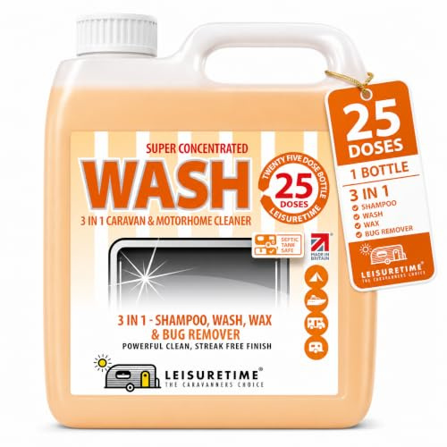 Motorhome & Caravan Cleaner 1L Makes 25L – Shampoo, Wash, Wax & Bug Remover | Carnauba wax & anti-static agent included – built-in water softener gives streak-free results even in hard water areas