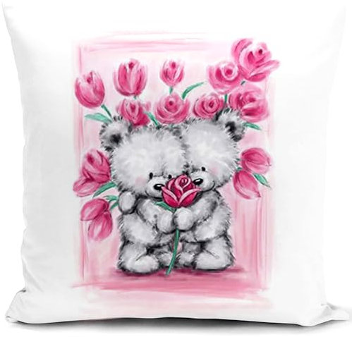HUASHUZI Kissenbezug 40 x 40 cm mit rosa Br, niedlicher Kissenbezug fr Wohnzimmer, Couch, Bett, Sofa, Geschenke