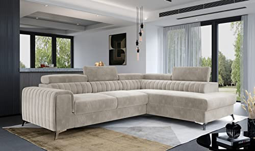 Luxury L shape Corner sofa bed Laurence Velvet touch fabrics