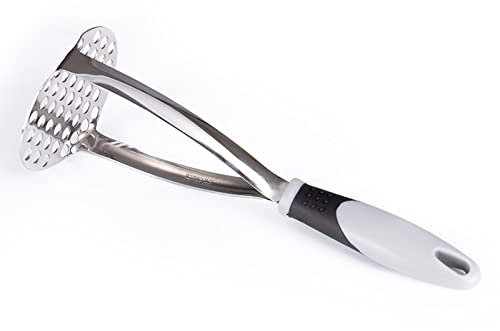 1Pcs Nylon Potato Masher,Heavy Duty Stainless Steel Potato Masher,Baby Food Potato Crusher with Soft-Grip and Non-Slip Silicone Handle,Food Press for Fruit and Vegetable. (Silver)
