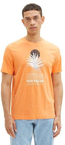TOM TAILOR Herren 1036430 T-Shirt mit Sommer-Print, 22195-Fruity Melon Orange, M