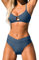 CUPSHE Maillot de Bain Deux Pièces pour Femme Taille Haute avec Bralette Encolure dégagée Push Up Découpée Devant en V Bikini Ensemble Bleu Marine M