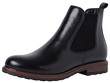 Tamaris Femme Bottines, Dame Bottines Chelsea,Demi-Bottes,Bottines,Bottes de Glisse,Plat,Black Leather,43 EU