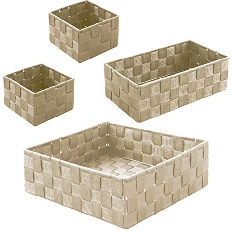4er Set Aufbewahrungskörbe geflochten Aufbewahrungsbox Polypropylen Regalkorb Badkorb in Creme