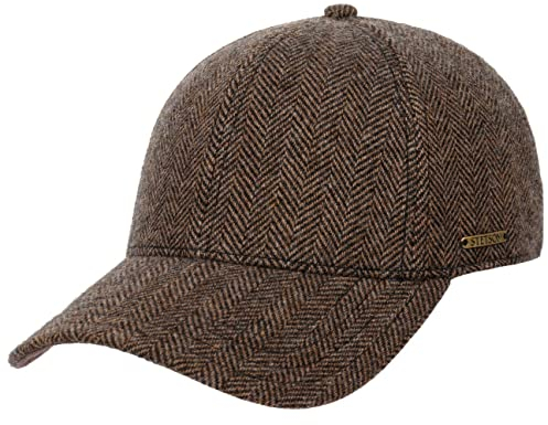 Stetson Plano Wool Cap Herren - Baseballcap mit Schirmunterseite aus Leder- Herrencap Herringbone Design - Kappe mit Baumwollfutter - Basecap Herbst/Winter - Wintercap braun XL (60-61 cm)