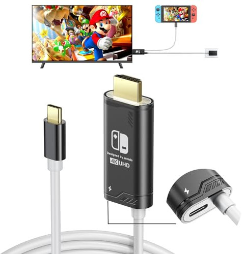 JINGDU Câble USB Type C vers HDMI pour Nintendo Switch/OLED only,Câble 3 en 1 Haute Vitesse 4K USB-C vers HDMI, Prise en Charge TV/Steam Deck/Ordinateur Portable/PC, 2m Noir et Blanc