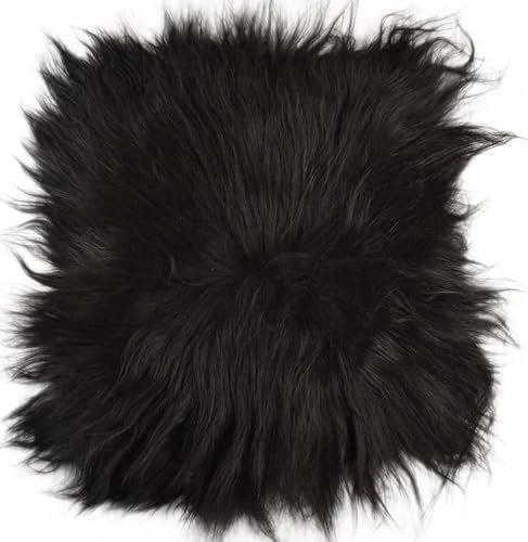 Kuhfelle Online & Nomad Lammfell Sitzauflage schwarz Natur Stuhlkissen aus echtem langwolligen Island Lammfell Natur 37 x 37 cm Schaffell Auflage (schwarz)