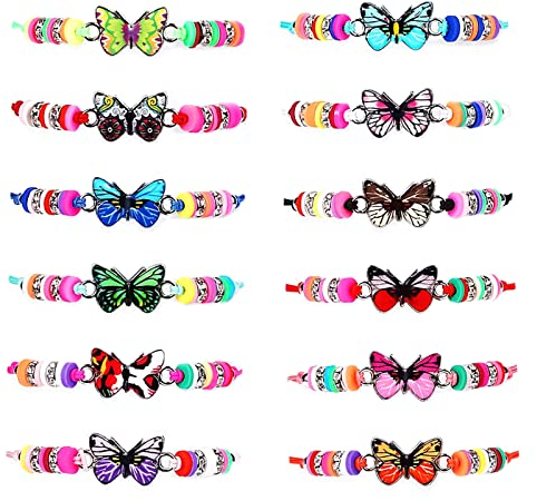 Cosswe Kinder Freundschaftsarmbänder, 12 Stk Schmetterling Armbänder für Mädchen, Einstellbare Geflochten Armband, Geburtstagsparty Kindergeburtstag Geschenke