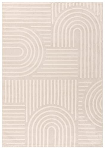 Kurzflor Teppich, Wohnzimmer, Boho Geometrisch - Weiß - 120cm x 160cm - Moderner Superweicher Teppich