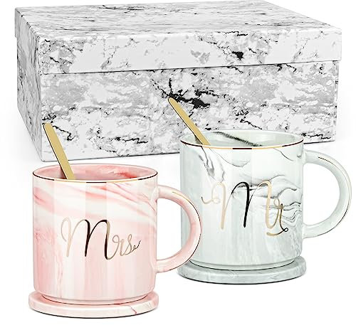 Mr & Mrs Paare Kaffeebecher Set Kaffeetassen Tassen hochzeitsgeschenke für brautpaar Pärchen zur Hochzeit Verlobung Hochzeitstag Geburtstagsgeschenk für Frauen, Muttertag, Freundin, Mama