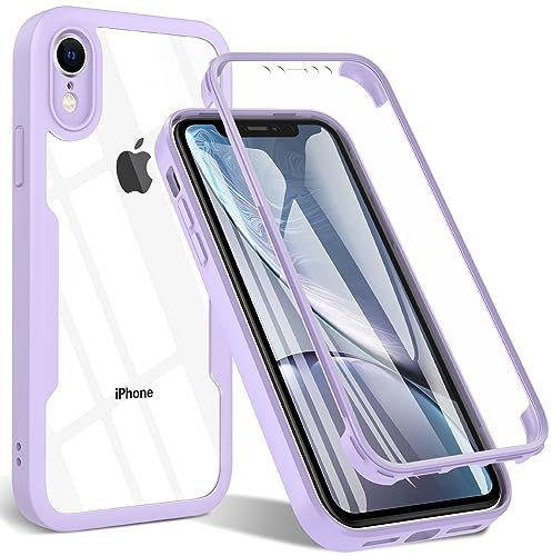 Hensinple Cover per iPhone XR, Custodia Antiurto 360 Gradi con Protettiva Schermo Integrale Rugged Doppia TPU Bumper Case per iPhone XR 6,1 Pollici -Lilla