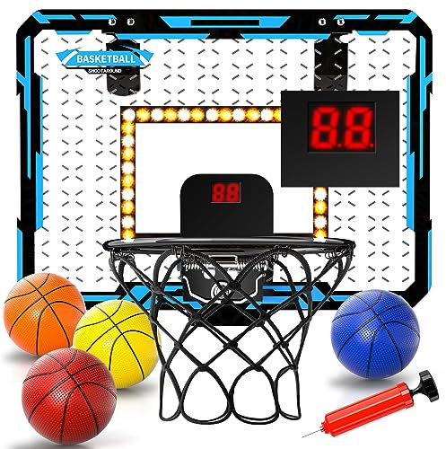 Mini Basketballkorb Indoor für Kinder, Led Hoop Licht Basketball, Automatische Scoring faltbar und Begleitende Lichter Basketballkorb, Ausgestattet 4 Bälle, Geschenk für Jungen 6 7 8 9 10+Jahre Alt