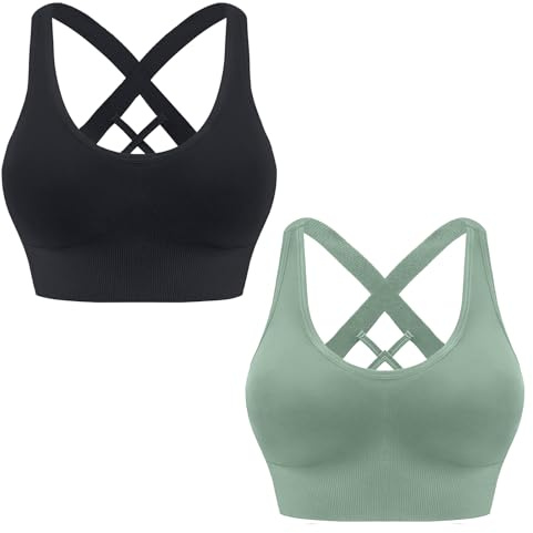 HANERDUN Damen Sport BH Starker Halt Sport-BH Crossback Push up Sports Bra | Nahtlose | Ohne Buegel | Abnehmbaren Gepolstert | Guten Halt | Große Brüste | Atmungsaktiv | Dehnbar | Fitness Yoga Joggen